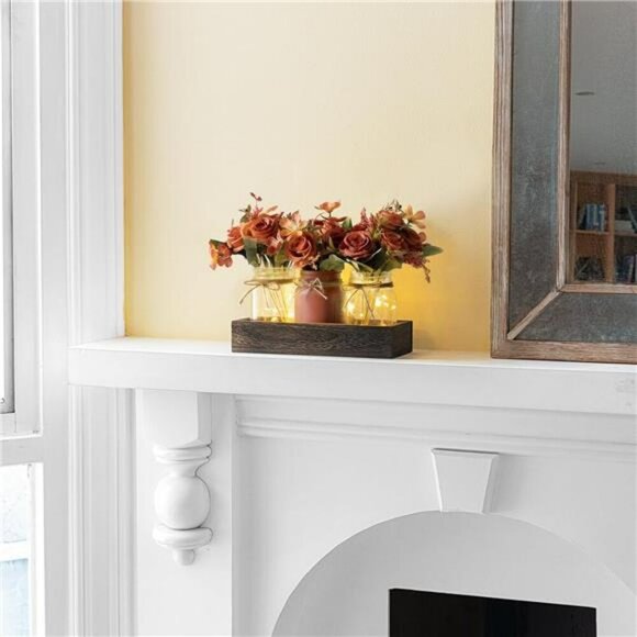 Mason Jar Centerpiece Rustic Table Decor with Flowers Lights Farmhouse Tray - Picture 5 of 7